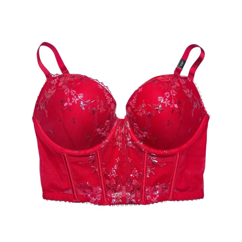 Victoria's Secret Floral Embroidery Shimmer Push-Up Corset Size 34D